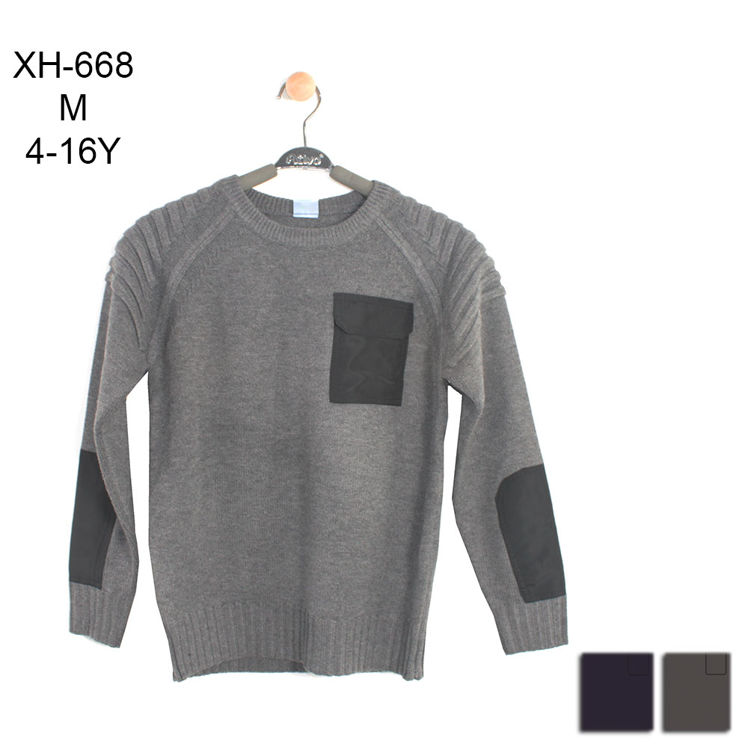 Picture of XH668 BOYS GREY HIGH QUALITY SWEATER WITH POCKET ON CHEST